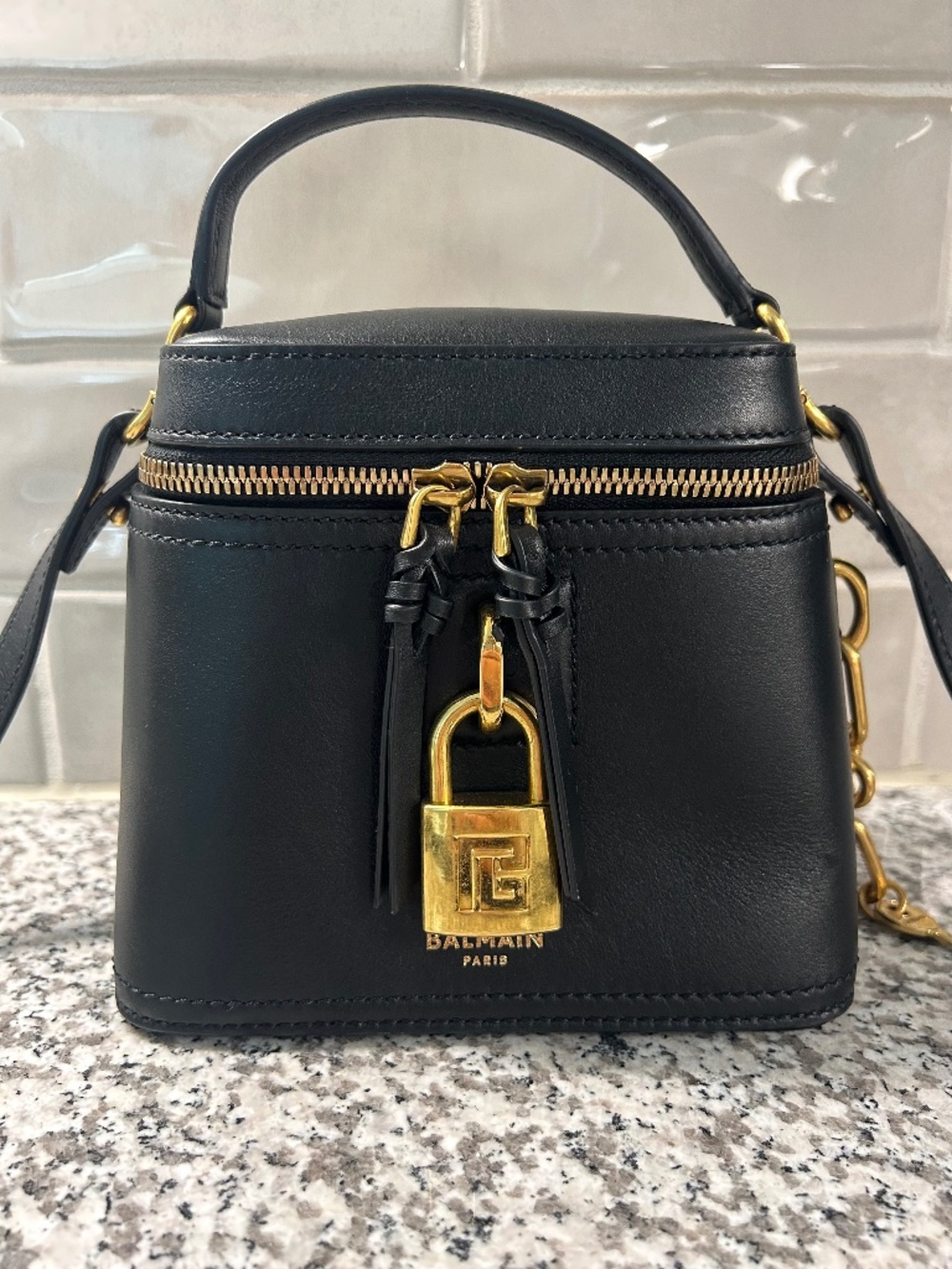 BALMAIN Pulse Vanity Top Handle Bag in Calfskin